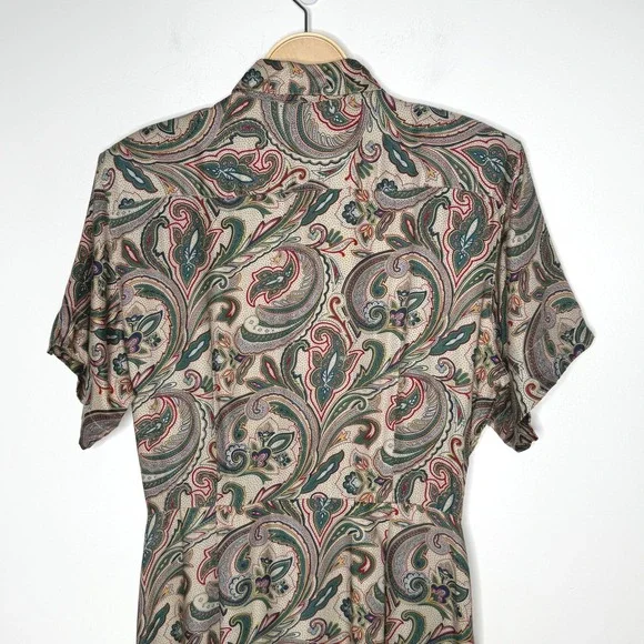 J.G. Hook Vintage Paisley Print Midi Dress Short Sleeve Button Front Sz 14 - Picture 5 of 13